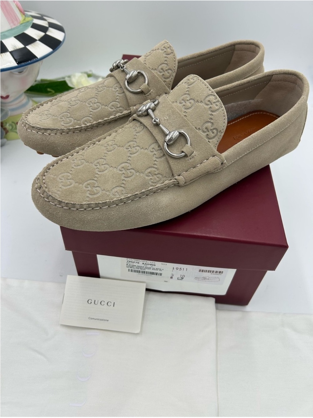 SOLD !!!!!! Men’s Gucci GG embossed oatmeal suede   loafers size 10 fits 10.5 US - Picture 4 of 10